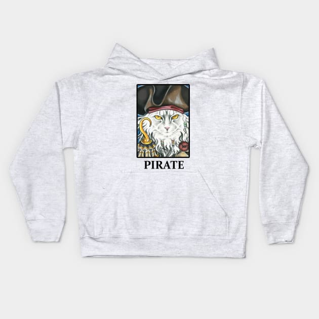 Pirate Cat with Hook - Quote - Black Outlined Version Kids Hoodie by Nat Ewert Art